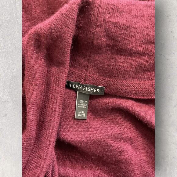 Eileen Fisher 100% Cashmere Cardigan L Burgundy Red Open Front Luxe Sweater - Picture 8 of 10